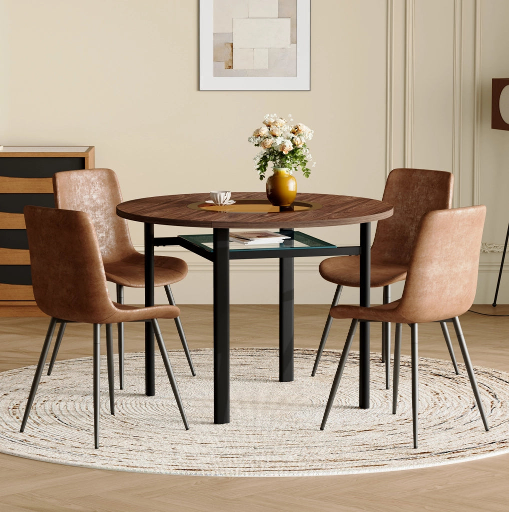 Set tavolo rotondo Ø100 cm con ripiano in vetro e 4 sedie