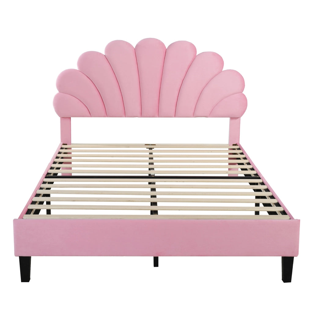 Letto Matrimoniale Imbottito 140 x 200 cm; Testiera Floreale; Struttura Imbottita; senza Materasso; Rosa