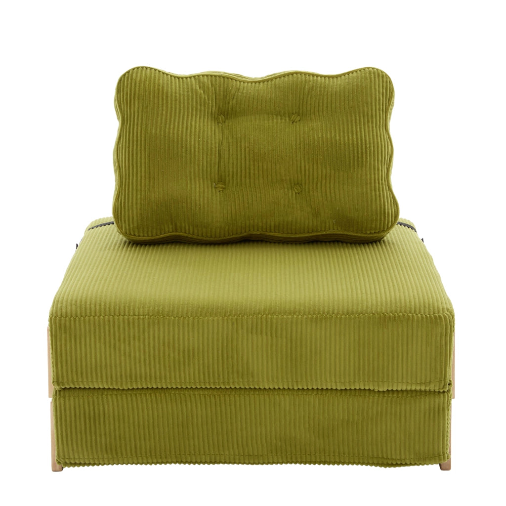 Divano letto singolo in velluto ¨C Minimal ¨C verde, gambe in legno