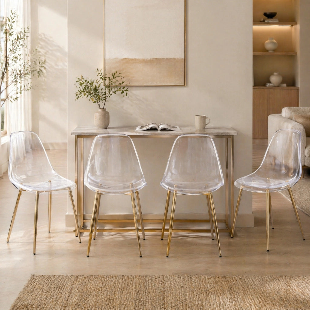 SEDIA Trasparente 53x47x51 cm ABS Metallo Set da 4 pezzi Oro