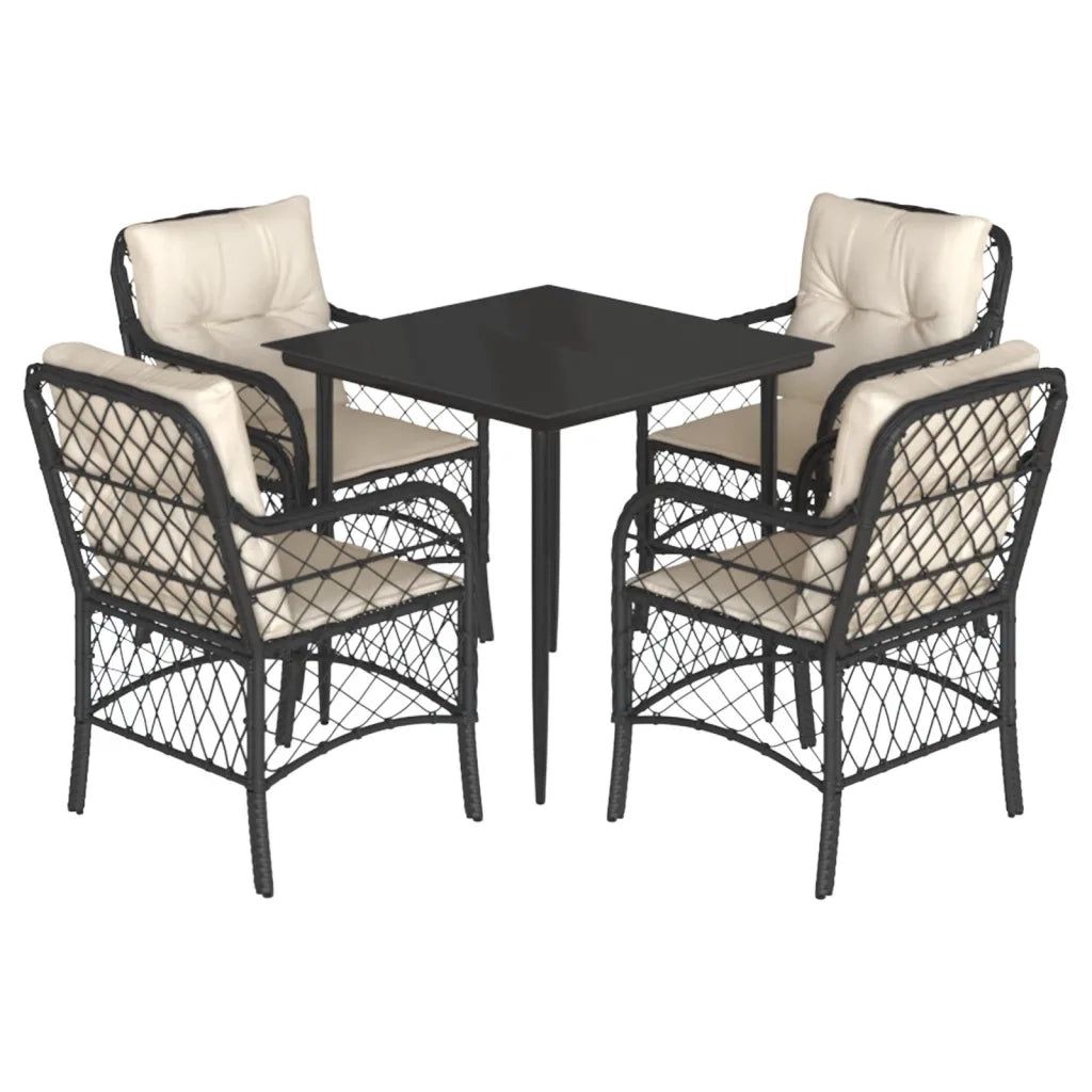 Set da Pranzo da Giardino 5 pz Nero con Cuscini in Polyrattancod mxl 111205