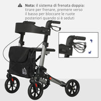 Deambulatore per Anziani e Disabili ad Altezza Regolabile 67x65x79.5-94 cm Pieghevole in Allumino Nero e Argento