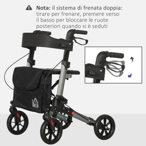 Deambulatore per Anziani e Disabili ad Altezza Regolabile 67x65x79.5-94 cm Pieghevole in Allumino Nero e Argento