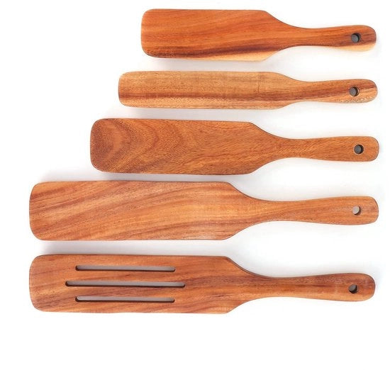 Set di utensili in legno per la cucina - Spatola per bistecchi resistente al calore - Set di accessori da cucina - Utensili in legno per la cucina - Spatola manuale - Multifunzionale - Manico lungo