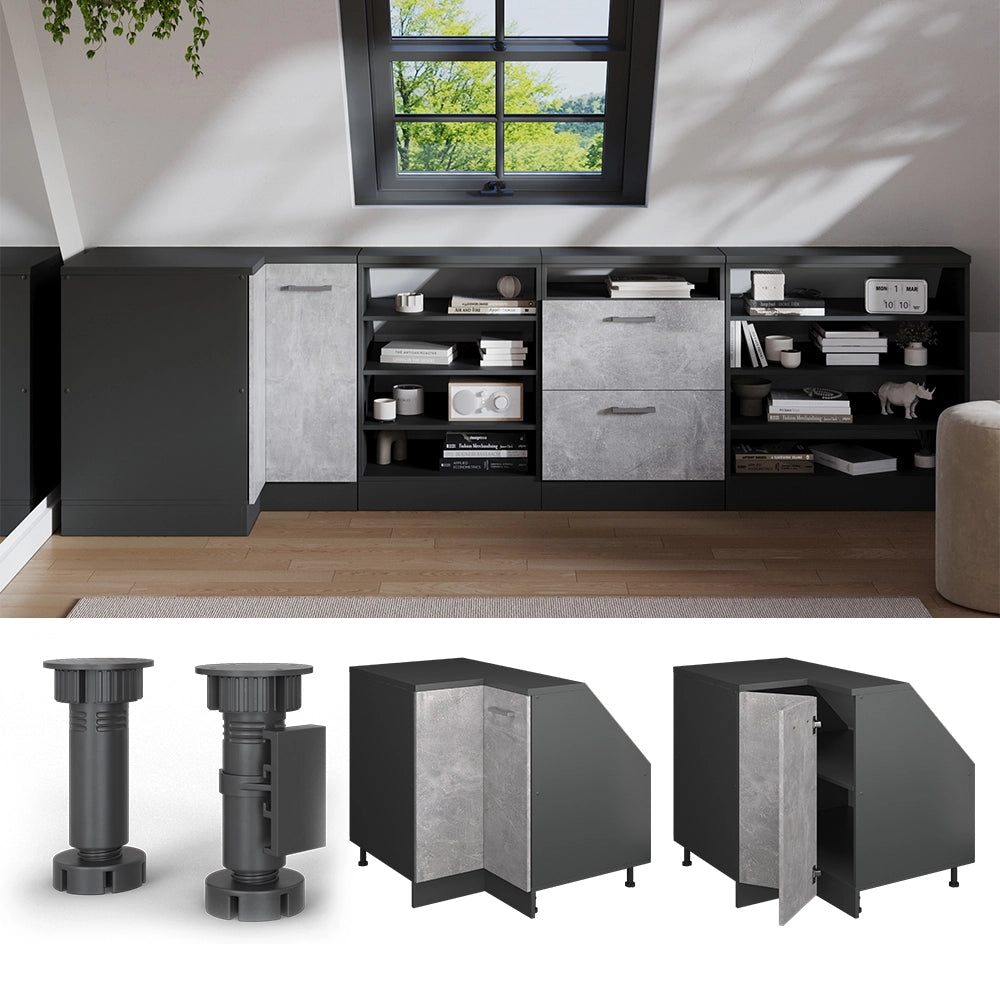 Mobile sottotetto Mobile angolare Rion Calcestruzzo/Antracite 75.6 x 83.8 cm con 1 porta, carcassa dell’armadio profondità 60 cm Vicco