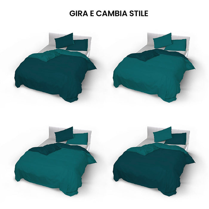 Copripiumino con Sacco e Federe Doubleface Verde Petrolio/Verde Bottiglia Singolo