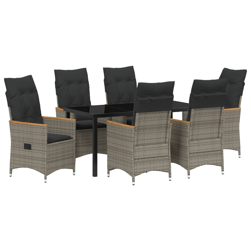 Set da Giardino 7 Pezzi con Cuscini Grigio Polyrattan