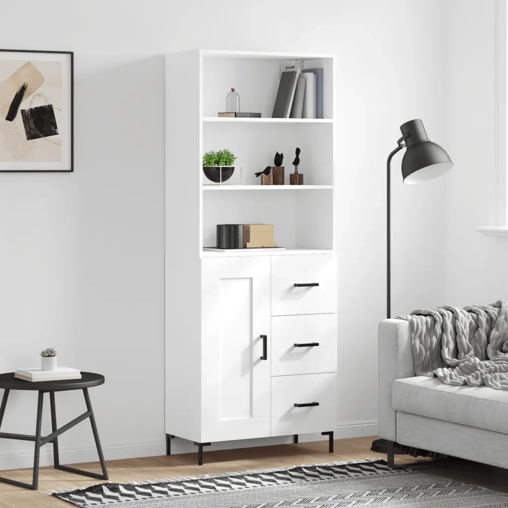 Credenza-Buffet-Armadio da cucina Bianca 69,5x34x180 cm in Legno Multistrato 350524