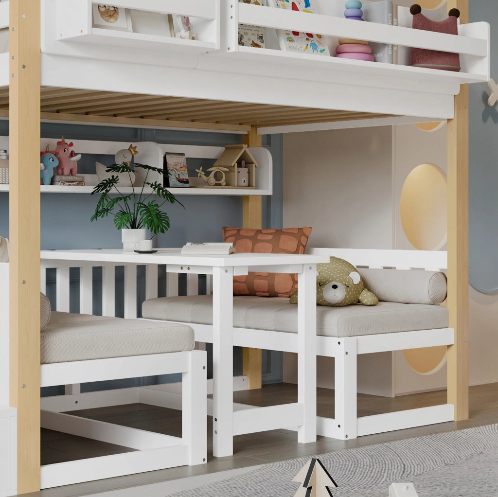 Letto a castello per bambini 90x200 cm con tavolo pieghevole e scala contenitore