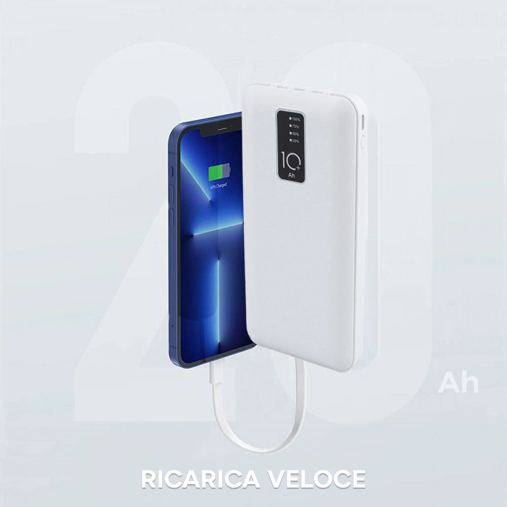 Trade Shop - Power Bank 20000mah Caricabatterie Portatile Veloce Con 4 Cavi Usb Carica Rapida -