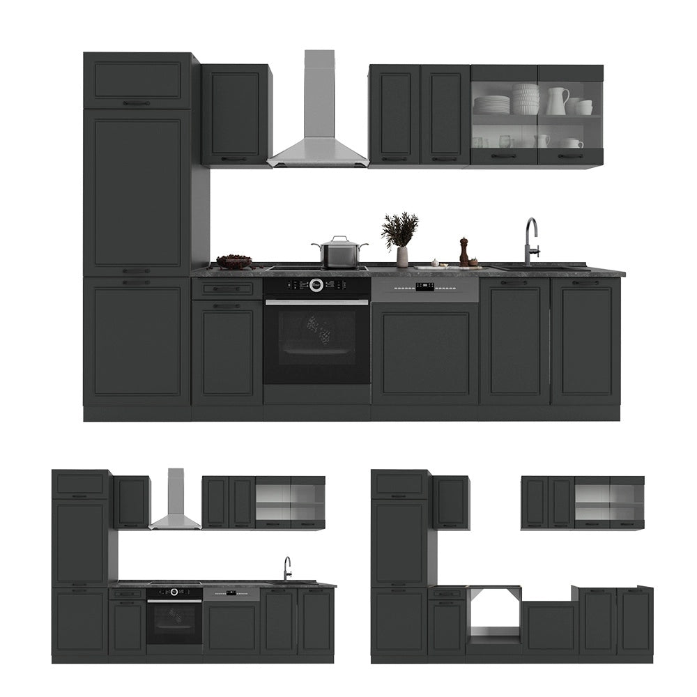 Cucina componibile R-Line Antracite rustico/Antracite 300 cm, PL Rovere Vicco