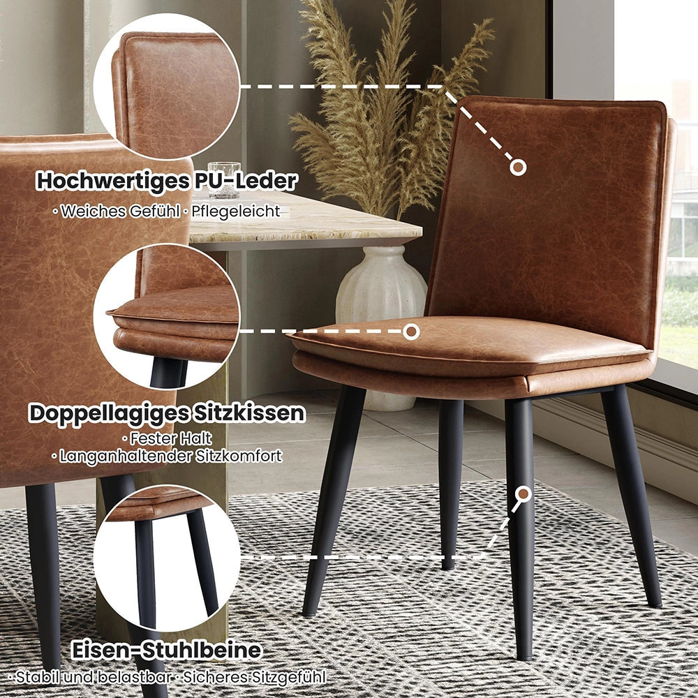 Set 2 sedie da pranzo - Xylo - PU marrone con doppio cuscino