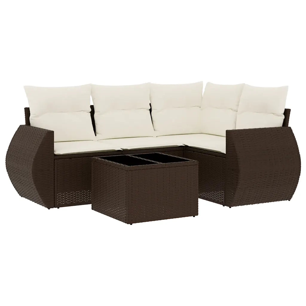 Set Divano da Giardino 5 pz con Cuscini Marrone in Polyrattan 3253660