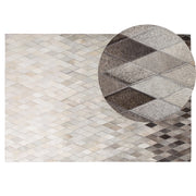 Tappeto Bianco e Pelle Grigia 140 x 200 cm Moderno Patchwork Lavorato a Mano