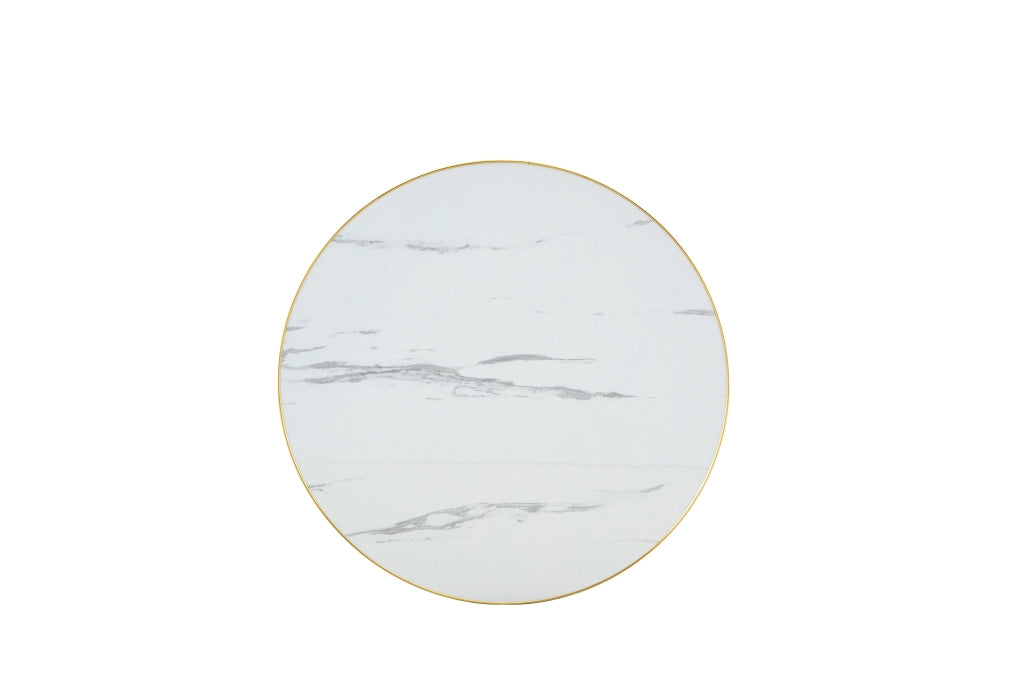 Tavolo da pranzo - rotondo - effetto marmo - bordo oro - base nera/oro/argento - versatile