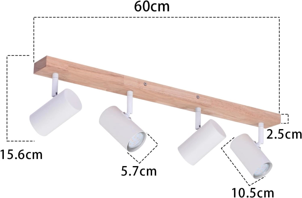 ZMH Lampada da soffitto in legno a 4 fiamme Lampada da soffitto bianca per corridoio camera da letto