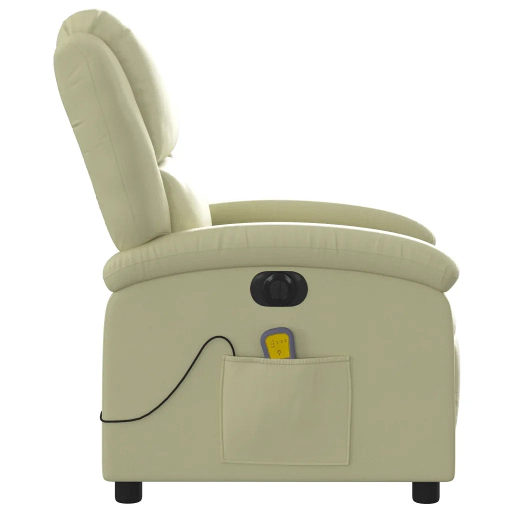 Poltrona Massaggiante Elettrica Reclinabile Crema in Vera Pelle 3204260