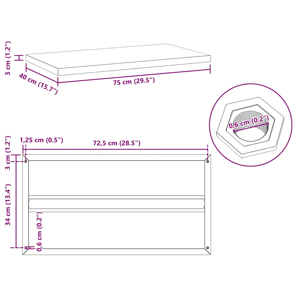 Mensole a Muro 2 pz 75x40x3 cm Nero in Acciaio Inossidabile