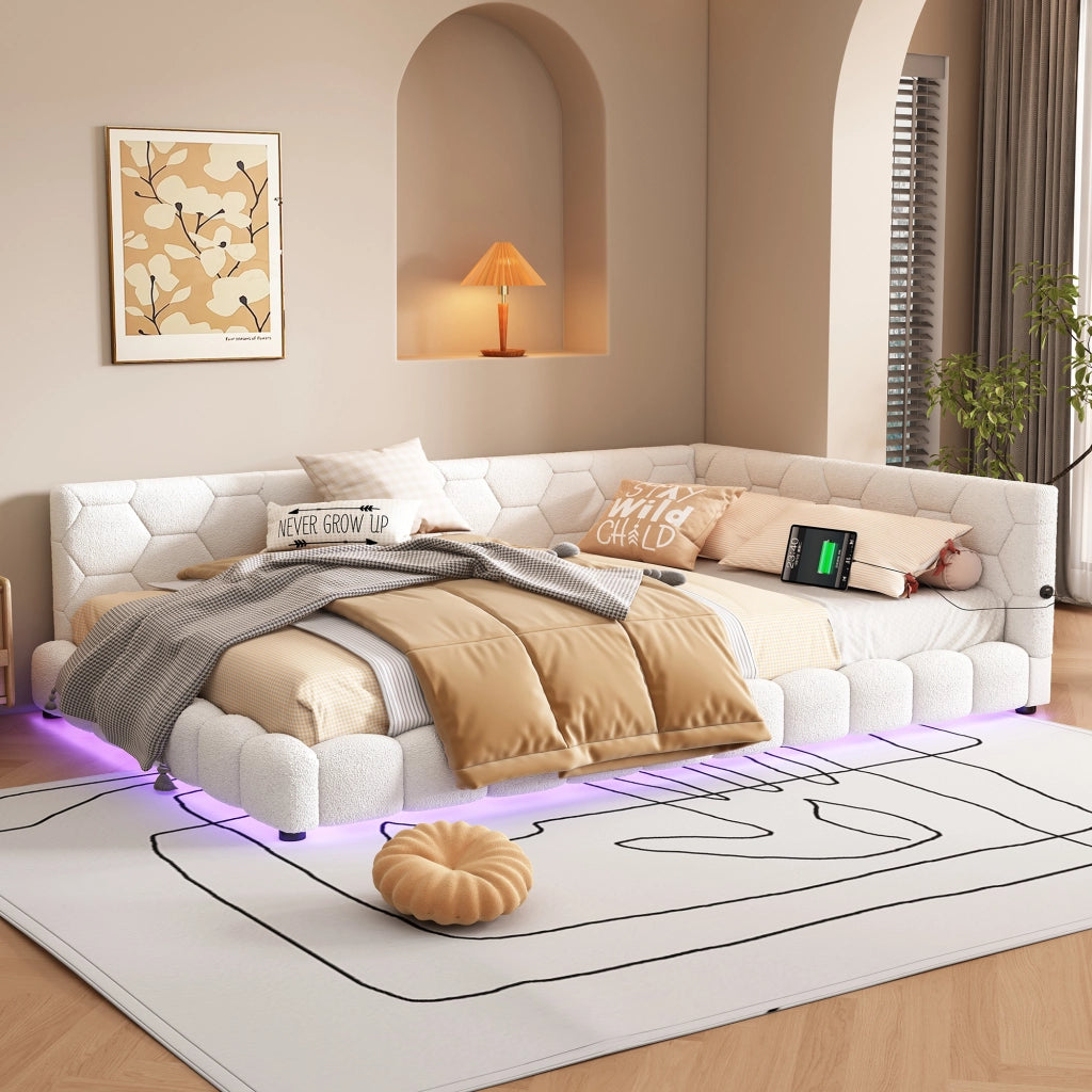 LETTO Giorno 140x200 cm con illuminazione LED, USB e Type-C, Bianco