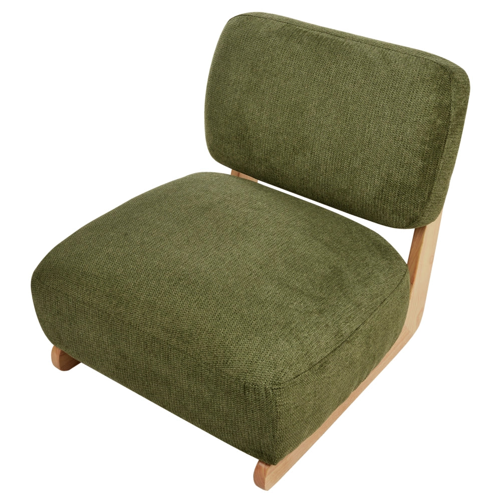 Poltrona Retro Senza Braccioli con Gambe in Legno Massello e Rivestimento in Tessuto Verde in Stile Tradizionale per Soggiorno