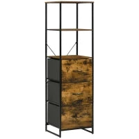 Mobile da Archiviazione con Ripiani e 3 Cassetti in Tessuto Pieghevoli Rimovibili, Stile Industriale, 44L x 40l x 155H cm, Marrone