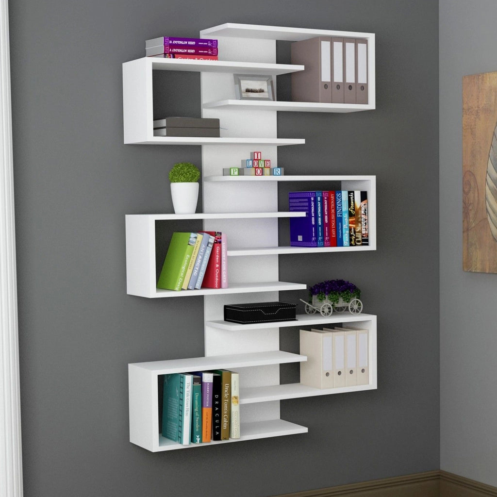 Biblioteca Trenzano, Libreria 11 Ripiani, 75x21x161h cm Bianco