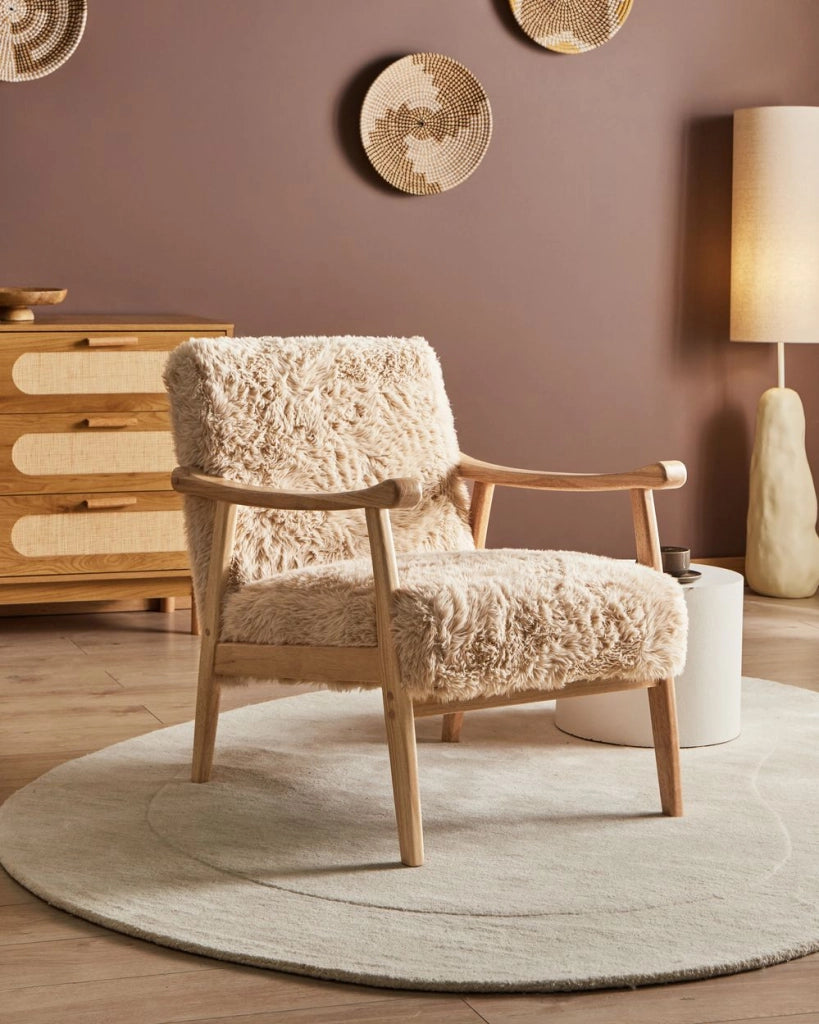 Poltrona Marrone Poliestere Ecopelle Rivestimenti Design Retrò Struttura in legno Braccioli Soggiorno