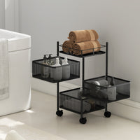 Carrello Cucina a 3 Livelli 27,5x27,5x62 cm con Cestini in Metallo Girevoli Ruote e Freno Nero
