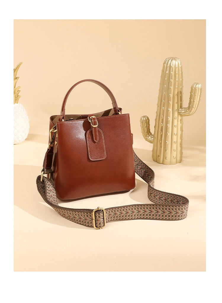 Borsa tote da donna in vera pelle, morbida, marrone