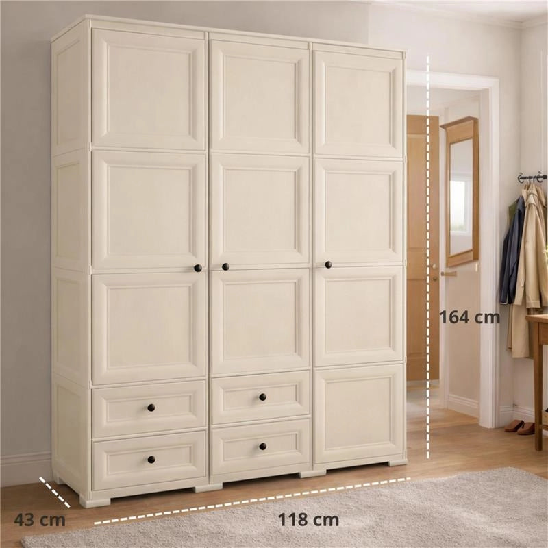 ARMADIO 2 ANTE CON APPENDIABITI E 4 CASSETTI OMNIMODUS – GUARDAROBA MULTIUSO EFFETTO LEGNO MARRONE