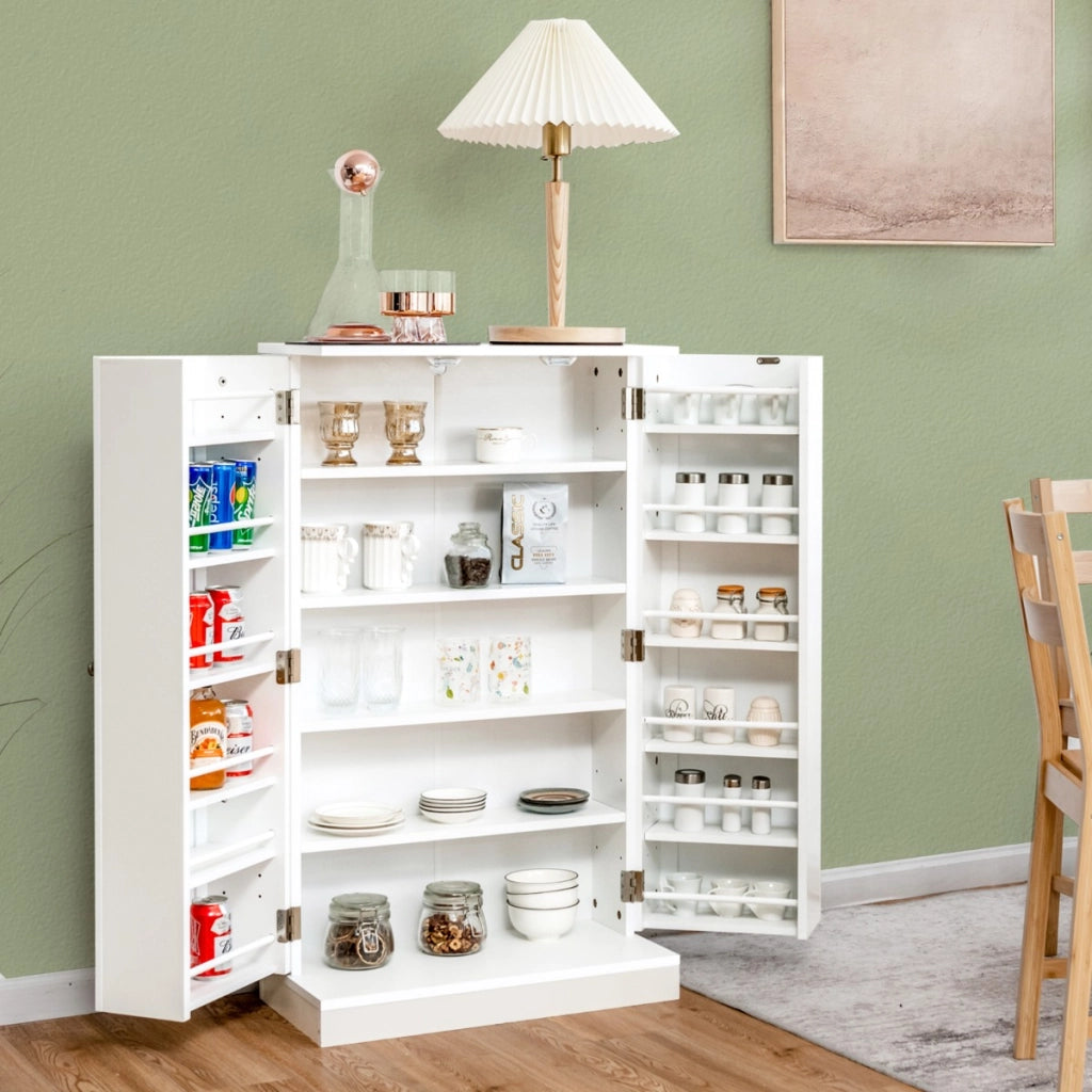 Armadio dispensa con doppia anta e 6 ripiani regolabili-Buffet-Armadio da cucina Credenza con 17 livelli per sala da pranzo Bianco