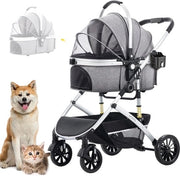 Carriolo per cani pieghevole con seggiolino da viaggio rimovibile - Grigio, adatto per piccoli cani e gatti
