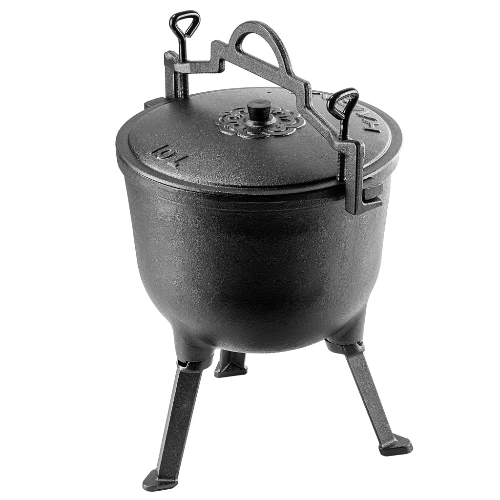 Bollitore da caccia in ghisa KADAX da 10 litri per arrosti da campeggio + cucchiaio in omaggio