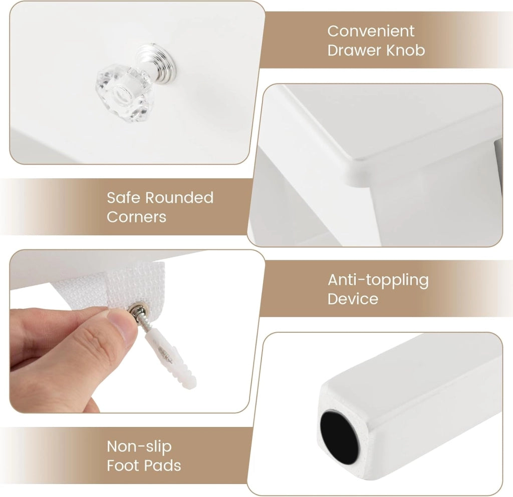 GIANTEX Set Toeletta Trucco con Specchio Illuminato, Tavolo da Trucco 2-in-1 con Luci LED a 3 Colori, 4 Cassetti, Specchio Rotante, Tavolo da Trucco con Sgabello Imbottito, Bianco