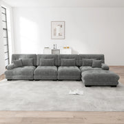 Divano modulare angolare in chenille grigia con ottomane mobili; 406x145x81 cm