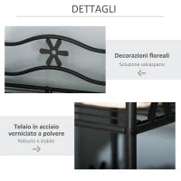 Armadio Guardaroba Appendiabiti con 5 Ripiani e 2 Tende, 84 x 42 x 158.5cm, in Metallo Nero con Decori a Fiori