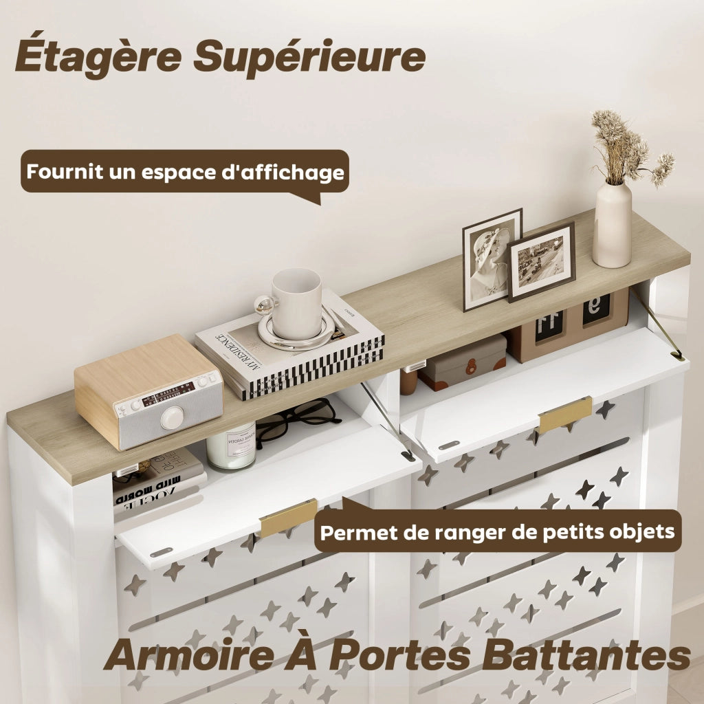 Mobile copritermosifone con anta ribaltabile e ripiano superiore ¨C Xylo ¨C Bianco 108x19x95,5cm