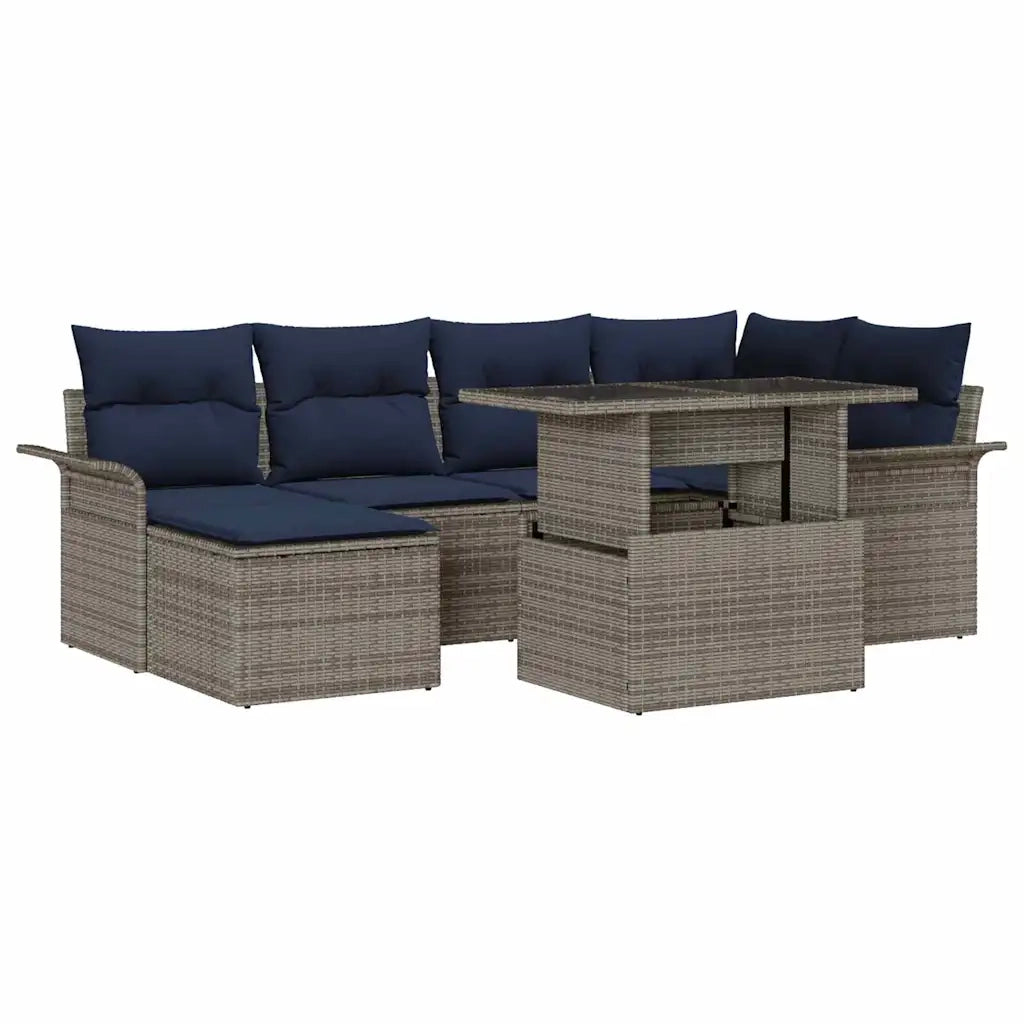 Set Divano da Giardino con cuscino 7 pcs Grigio polyrattan
