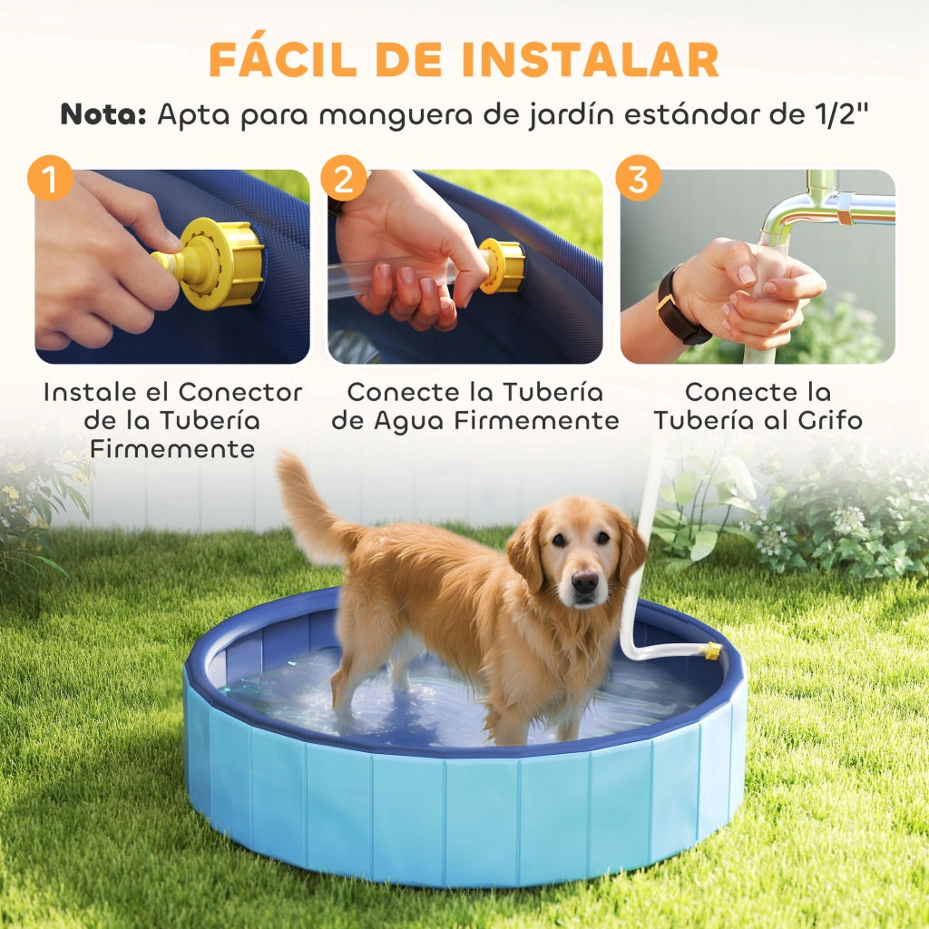 Piscina per Cani Pieghevole con Aspersore ¨C zephmum ¨C PVC Antiscivolo ?120x30 cm Azzurro