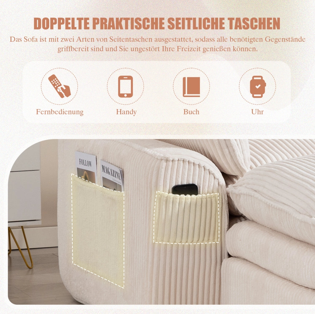Divano modulare in velluto a coste beige 335 × 167 × 85 cm