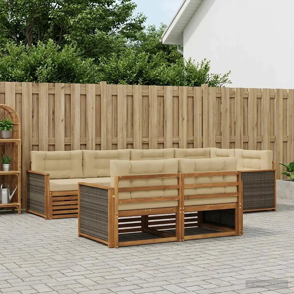 Set di divani da esterno con cuscino 7 pcs Naturale e Beige
