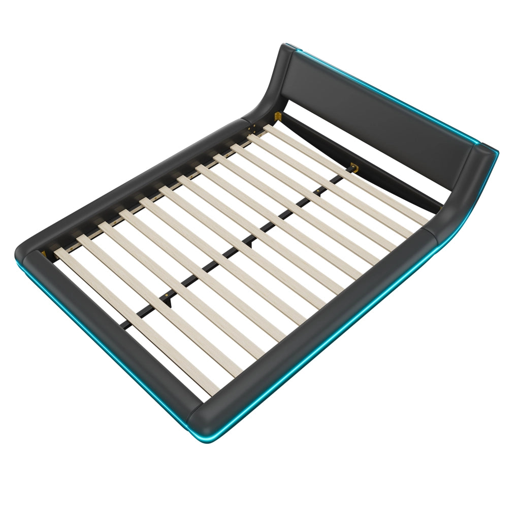 Letto a pavimento 140x200 cm con LED; PU e MDF nero