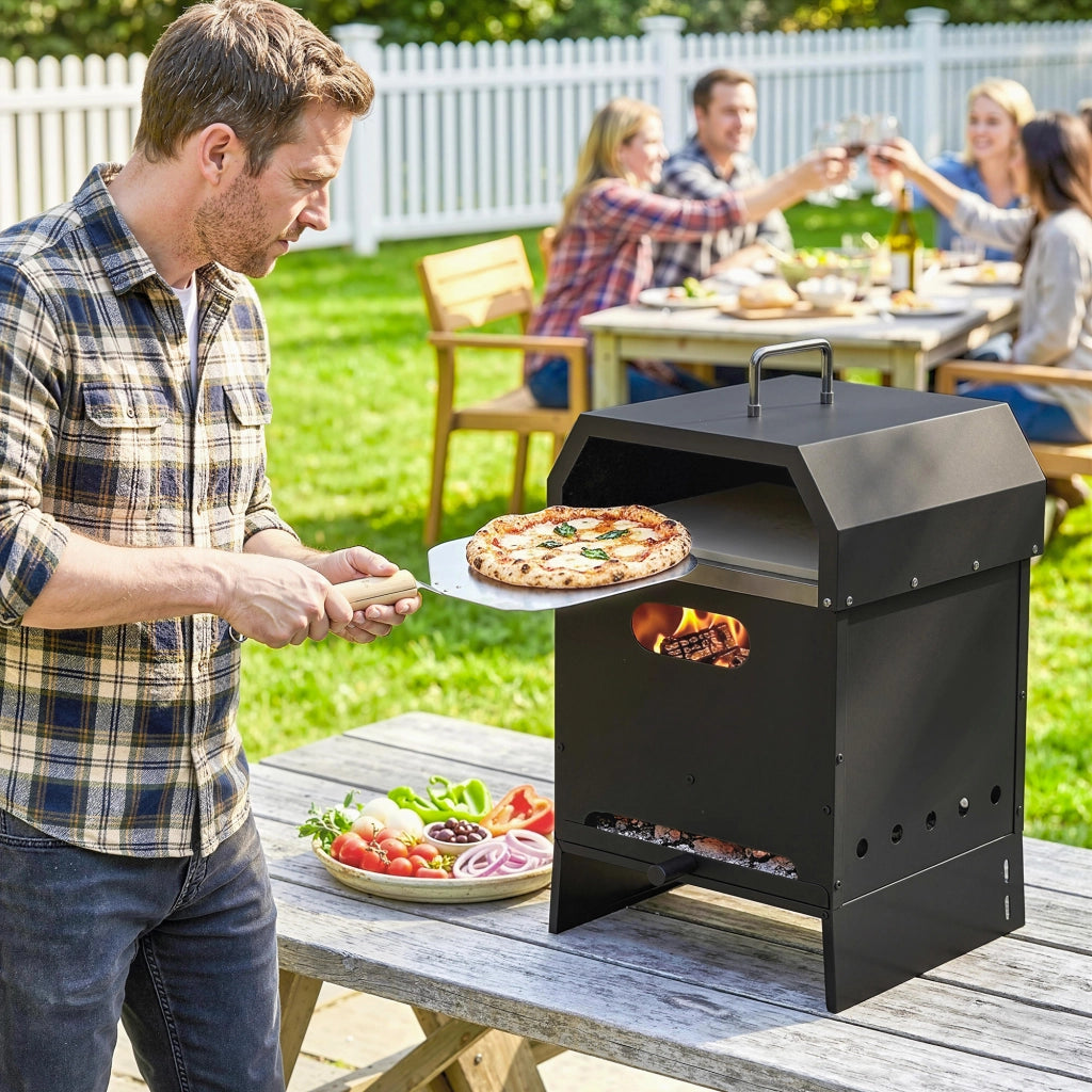 Forno per Pizza da Giardino 2 Livelli con Pizzastein ¨C zephmum ¨C Legno
