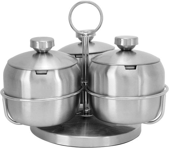 Contenitore rotante per spezie con contenitori in acciaio inossidabile e cucchiaio - Organizzatore per zucchero, caffè e tè