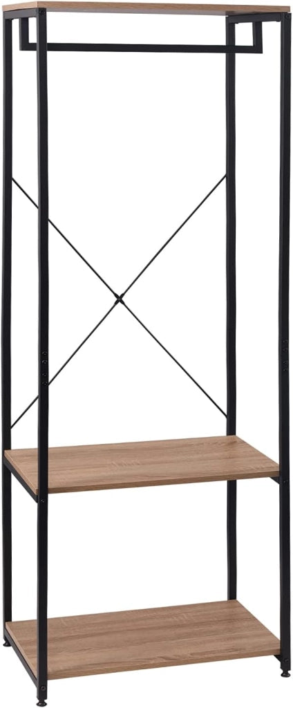 Stand Appendiabiti Attaccapanni Guardaroba Scaffale a 3 Ripiani Portabiti in Legno e Metallo