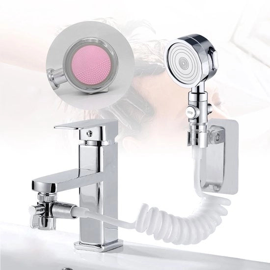 Set di doccioscala per vasca con tubo telescopico per doccia a mano per vasca da bagno per animali per lavaggio e pulizia del pelo per vasca con guida d'uso inclusa