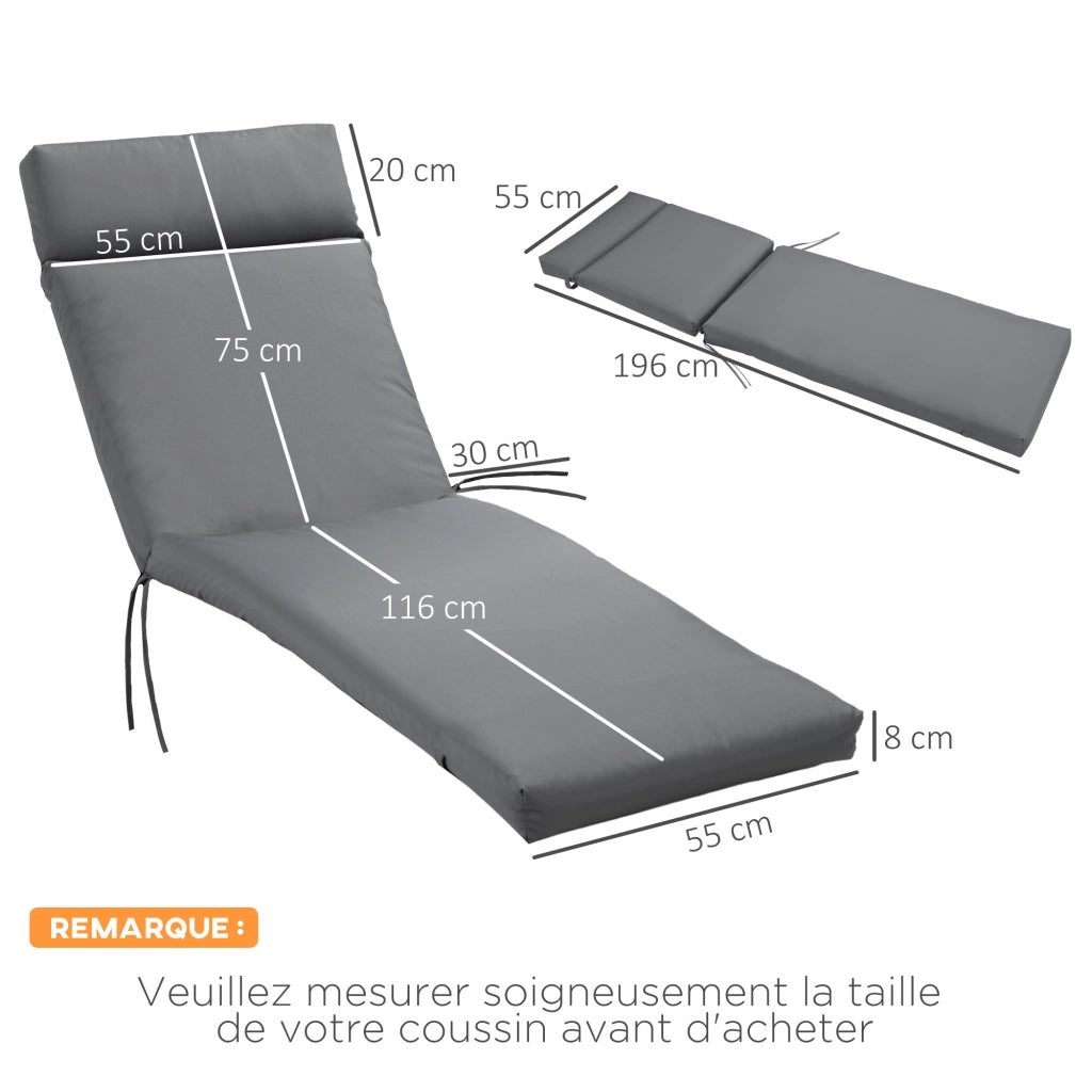 Cuscino Chaise Longue ¨C zephmum ¨C Grigio 196x55x8 cm