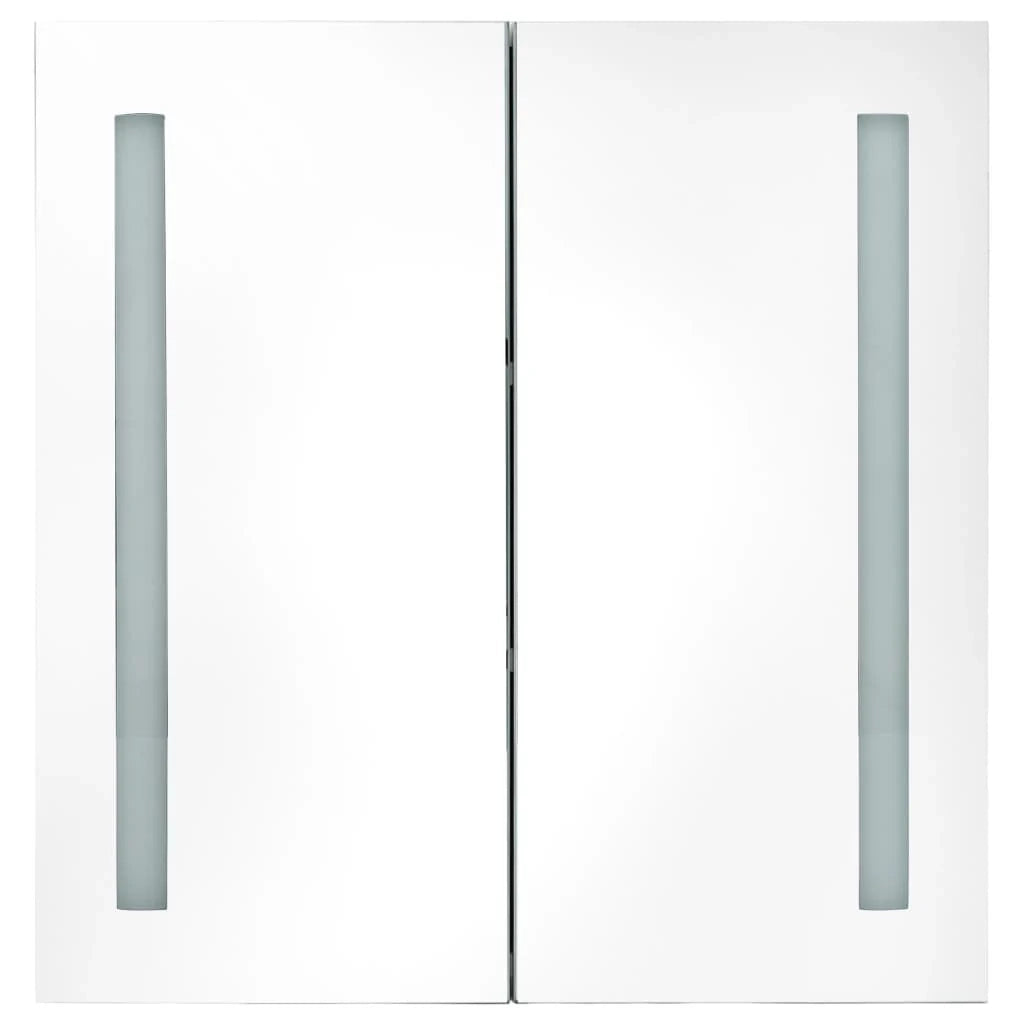 Mobiletto da bagno con specchio LED 60 x 14 x 62 cm bianco e argento 02_0006566