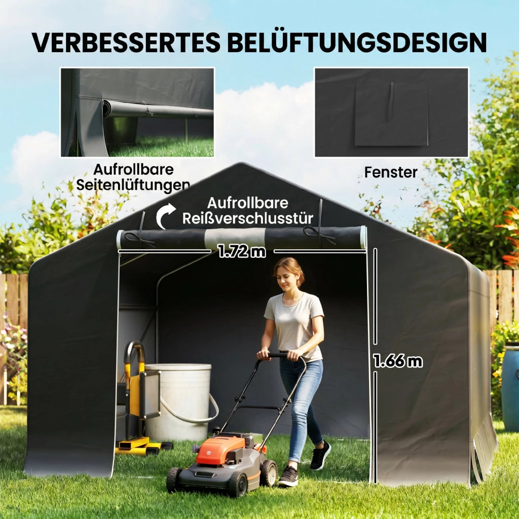 Capanno da Giardino Portatile con Porta a Rullo ¨C Minimal ¨C Metallo Antracite 200x120x150 cm
