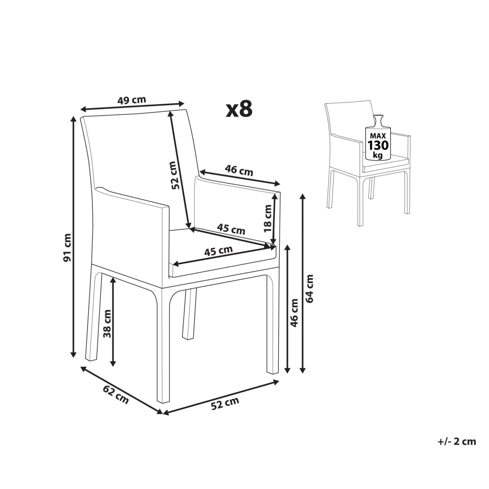 Set di 8 sedie da giardino grigio con base in alluminio bianco cuscini ad asciugatura rapida
